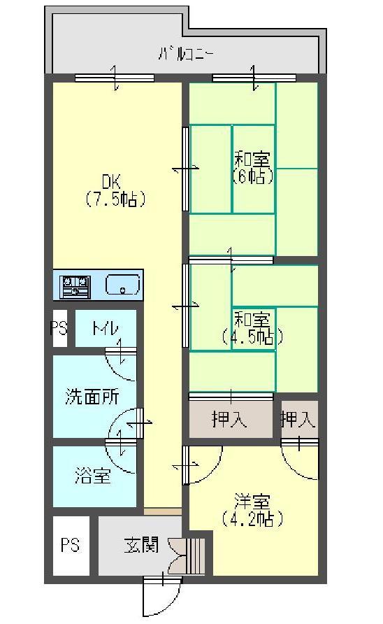 Floor plan. 3DK, Price 7.85 million yen, Footprint 54 sq m , Balcony area 6.99 sq m