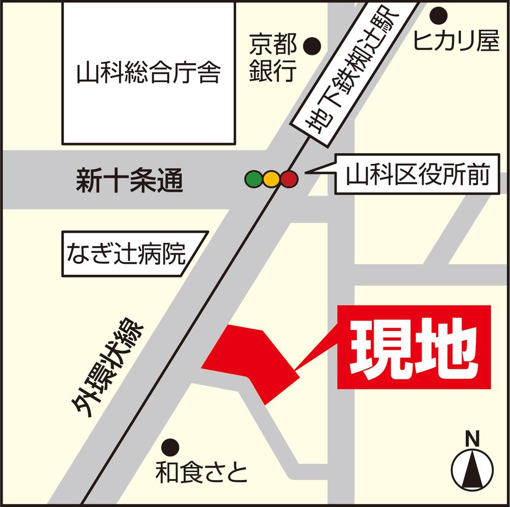 Local guide map. Facing the outside loop line, Immediately of the location until the new Jujo intersection