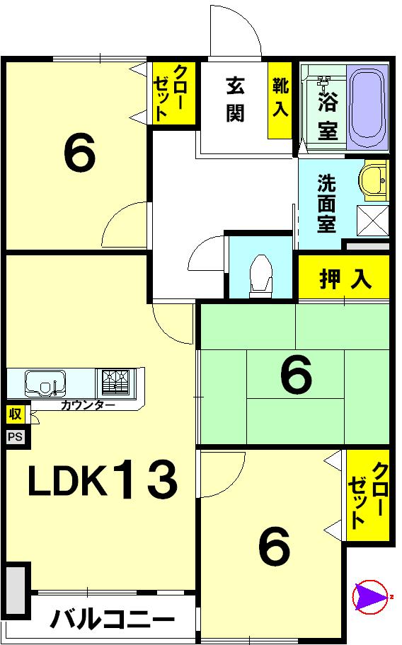 Floor plan. 3LDK, Price 16.8 million yen, Occupied area 67.89 sq m , Balcony area 5.13 sq m