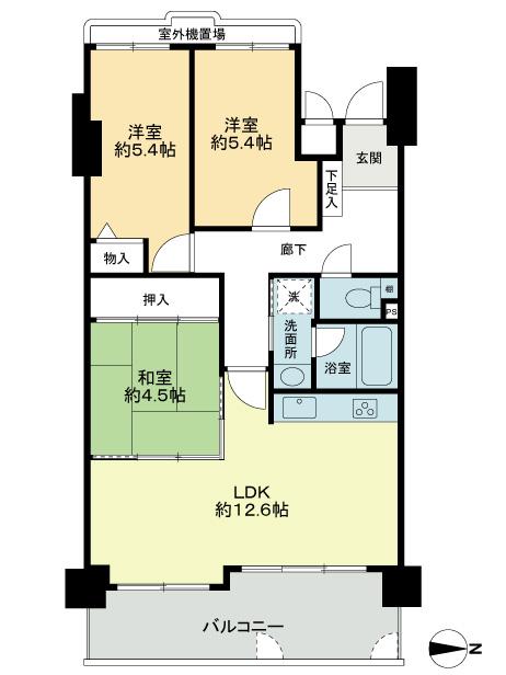 Floor plan. 3LDK, Price 9.8 million yen, Occupied area 63.97 sq m , Balcony area 10.36 sq m