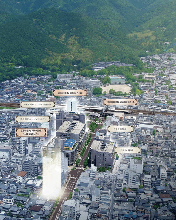 Surrounding environment. Gorgeously Station zone was transformed as the gateway of Yamashina. Around the beautiful tree-lined street, Commercial facility, Sport, Culture, Hotel, Such as the clinic has been enhanced (and subjected to a CG processing to local peripheral aerial photographs (May 2013 shooting), In fact a slightly different)