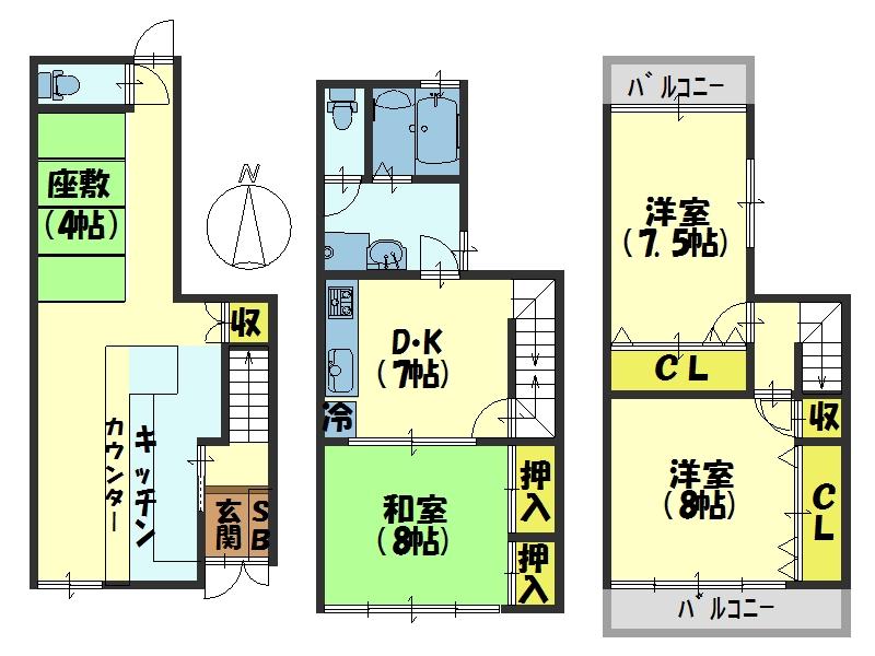 Floor plan. 20.8 million yen, 3DK, Land area 58.13 sq m , Building area 107.73 sq m