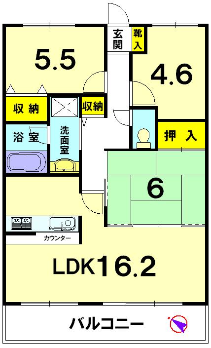 Floor plan. 3LDK, Price 10.8 million yen, Occupied area 64.39 sq m , Balcony area 11.52 sq m