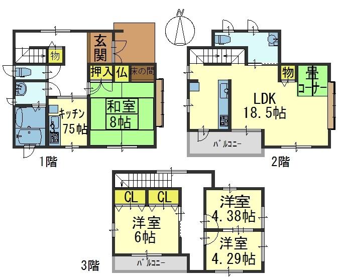 Floor plan. 39,800,000 yen, 4LDK + S (storeroom), Land area 99.5 sq m , Building area 121.57 sq m