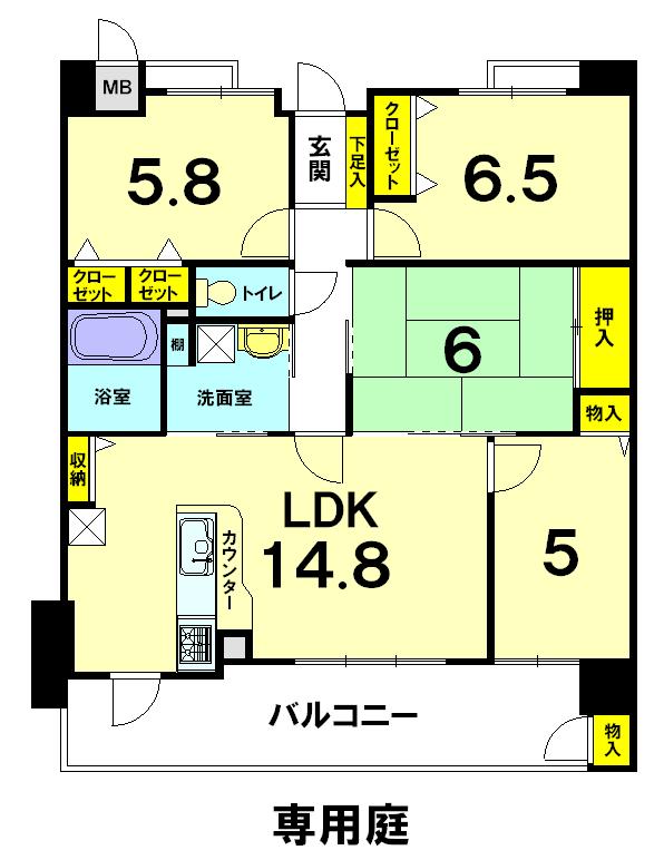 Floor plan. 4LDK, Price 16.8 million yen, Occupied area 83.73 sq m , Balcony area 14.92 sq m