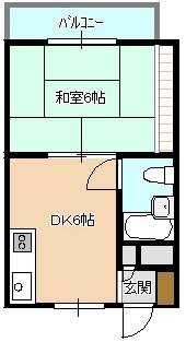 Floor plan. 1DK, Price 3.3 million yen, Occupied area 23.02 sq m , Balcony area 3.3 sq m