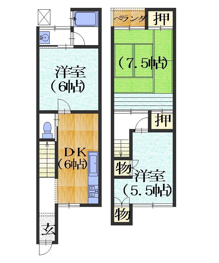 Floor plan. 9.5 million yen, 3DK, Land area 46.92 sq m , Building area 56.07 sq m easy-to-use floor plan. Living environment ◎