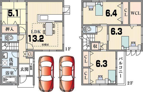 Floor plan. 42,800,000 yen, 4LDK, Land area 115.76 sq m , Building area 98.74 sq m