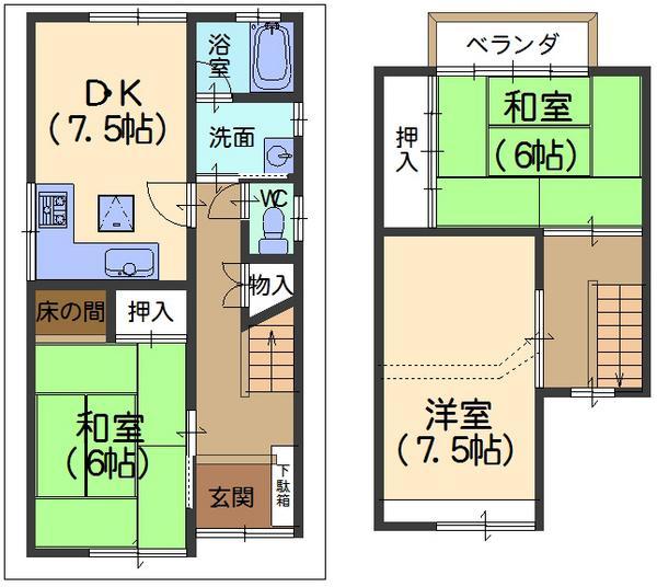 Floor plan. 9.8 million yen, 3DK, Land area 57.89 sq m , Building area 70.39 sq m