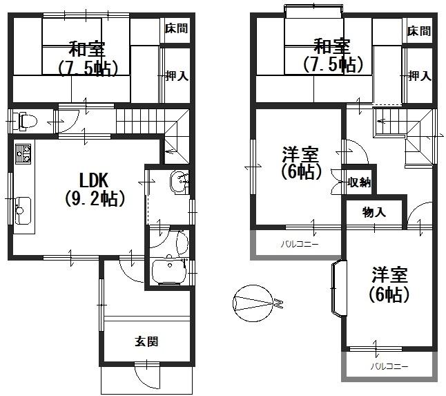 Floor plan. 16,900,000 yen, 4LDK, Land area 80.01 sq m , Building area 91.53 sq m