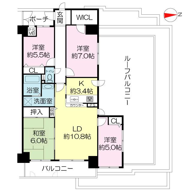 Floor plan. 4LDK, Price 31,800,000 yen, Occupied area 82.21 sq m , Is 4LDK of balcony area 8.4 sq m footprint 82.21 sq m. roof balcony ・ Pouch ・ There is a walk-in closet.