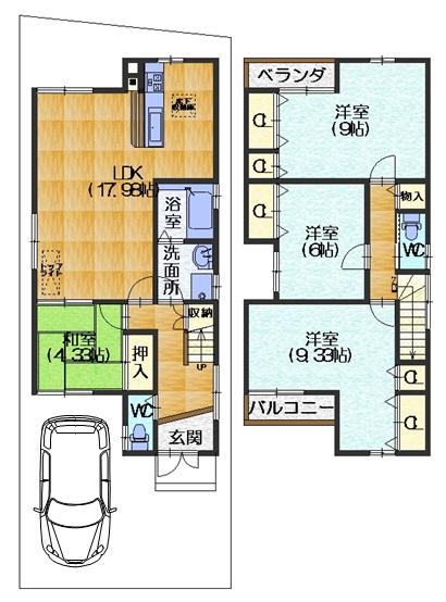 Floor plan. (No. 3 locations), Price 27,700,000 yen, 4LDK, Land area 100.36 sq m , Building area 108.54 sq m