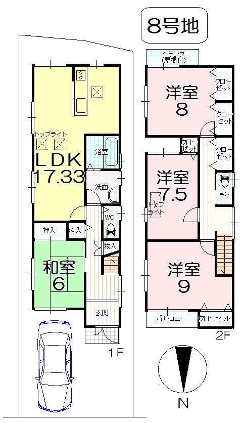 Floor plan. (No. 8 locations), Price 28.8 million yen, 4LDK, Land area 104.57 sq m , Building area 115.02 sq m