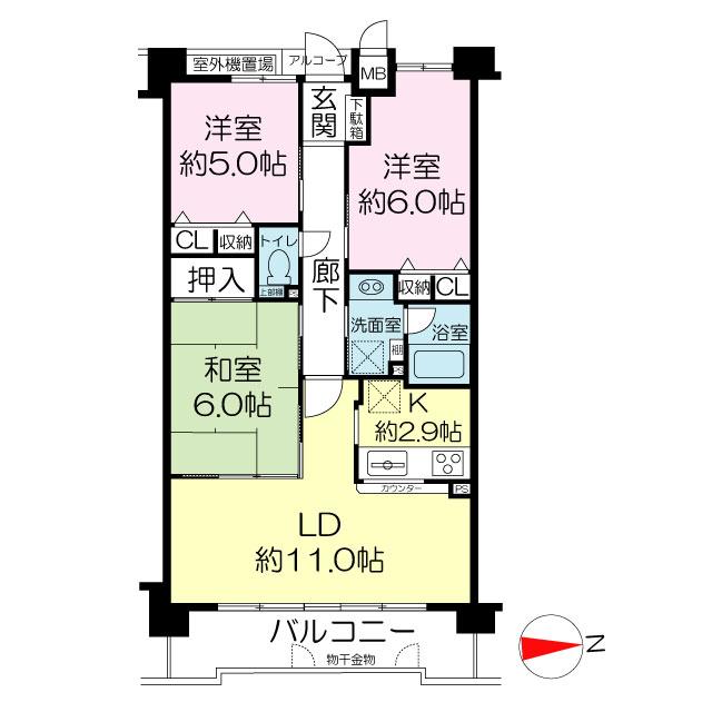 Floor plan. 3LDK, Price 18 million yen, Occupied area 66.47 sq m , Balcony area 10.02 sq m