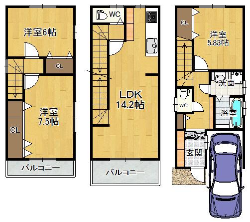 Floor plan. 25,800,000 yen, 3LDK, Land area 56.49 sq m , Guests visit the finished model house of the building area 86.94 sq m natural wood house 3LDK! Please ask feel free to staff