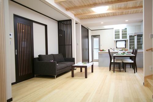 Living. Of natural wood house living example of construction Floor specifications natural Shiratake