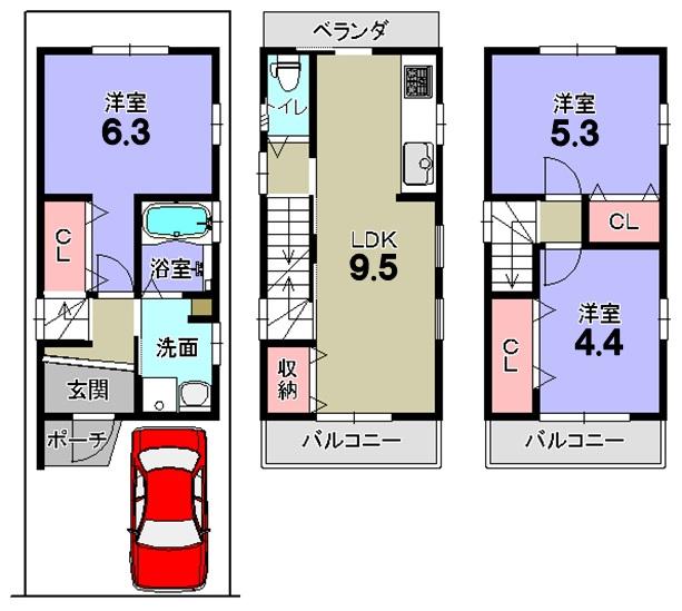 Floor plan. 21,800,000 yen, 3LDK, Land area 40.49 sq m , Building area 64.8 sq m