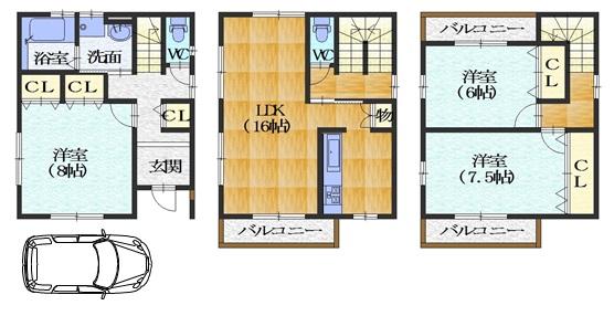 Floor plan. (No. 2 locations), Price 31,980,000 yen, 3LDK, Land area 64.29 sq m , Building area 97.2 sq m