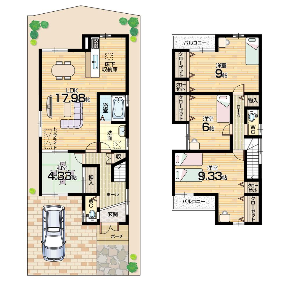 Floor plan. 27,700,000 yen, 4LDK, Land area 100.07 sq m , Building area 108.54 sq m living spacious 17 Pledge Breadth of each room room