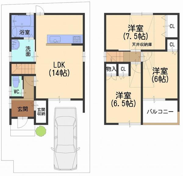 Floor plan. (No. 5 locations), Price 23,950,000 yen, 3LDK, Land area 78.13 sq m , Building area 76.95 sq m