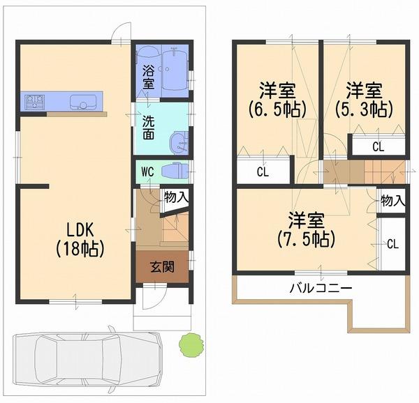Floor plan. (No. 12 locations E plan), Price 27,037,000 yen, 3LDK, Land area 78.3 sq m , Building area 81.81 sq m