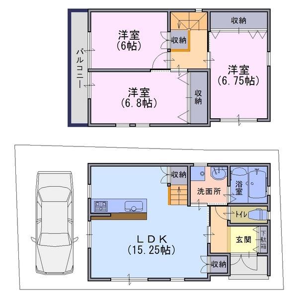 Floor plan. 26,540,000 yen, 3LDK, Land area 75.1 sq m , Building area 81 sq m