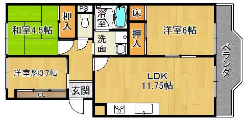 Floor plan. 3LDK, Price 13.8 million yen, Occupied area 57.11 sq m , Balcony area 7.84 sq m