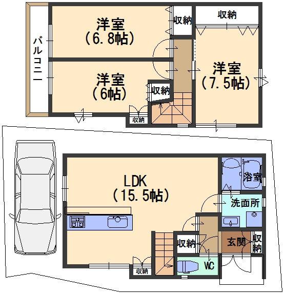 Floor plan. (No. 3 land plan), Price 26,990,000 yen, 3LDK, Land area 75.1 sq m , Building area 83.42 sq m