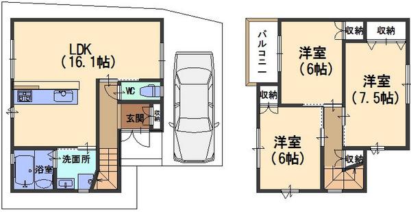 Floor plan. (No. 4 land plan), Price 26,460,000 yen, 3LDK, Land area 75.6 sq m , Building area 80.19 sq m