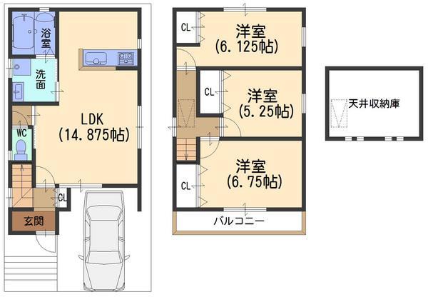 Floor plan. 28.8 million yen, 3LDK, Land area 66.54 sq m , Building area 77.72 sq m