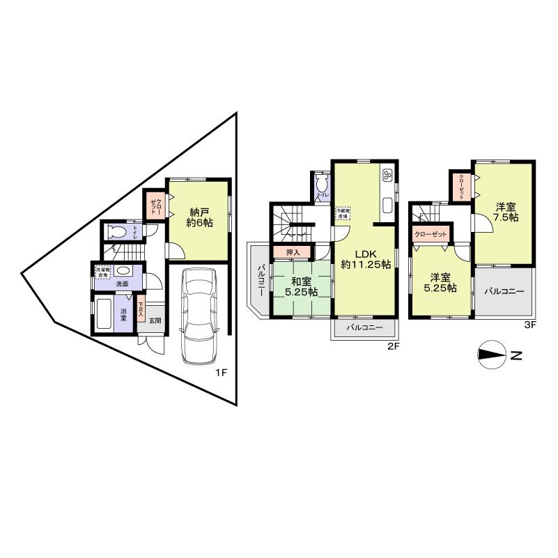 Floor plan. 37,800,000 yen, 3LDK + S (storeroom), Land area 64.7 sq m , Building area 93.76 sq m
