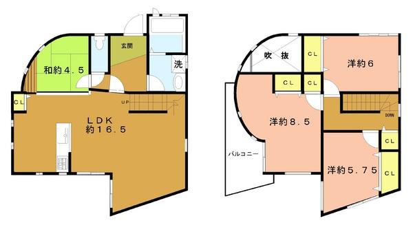 Floor plan. 32,800,000 yen, 4LDK, Land area 81.13 sq m , Built shallow one detached building area 94.6 sq m northwest corner lot!
