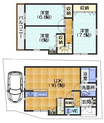 Floor plan. (No. 3 locations), Price 26,990,000 yen, 3LDK, Land area 75.1 sq m , Building area 83.42 sq m