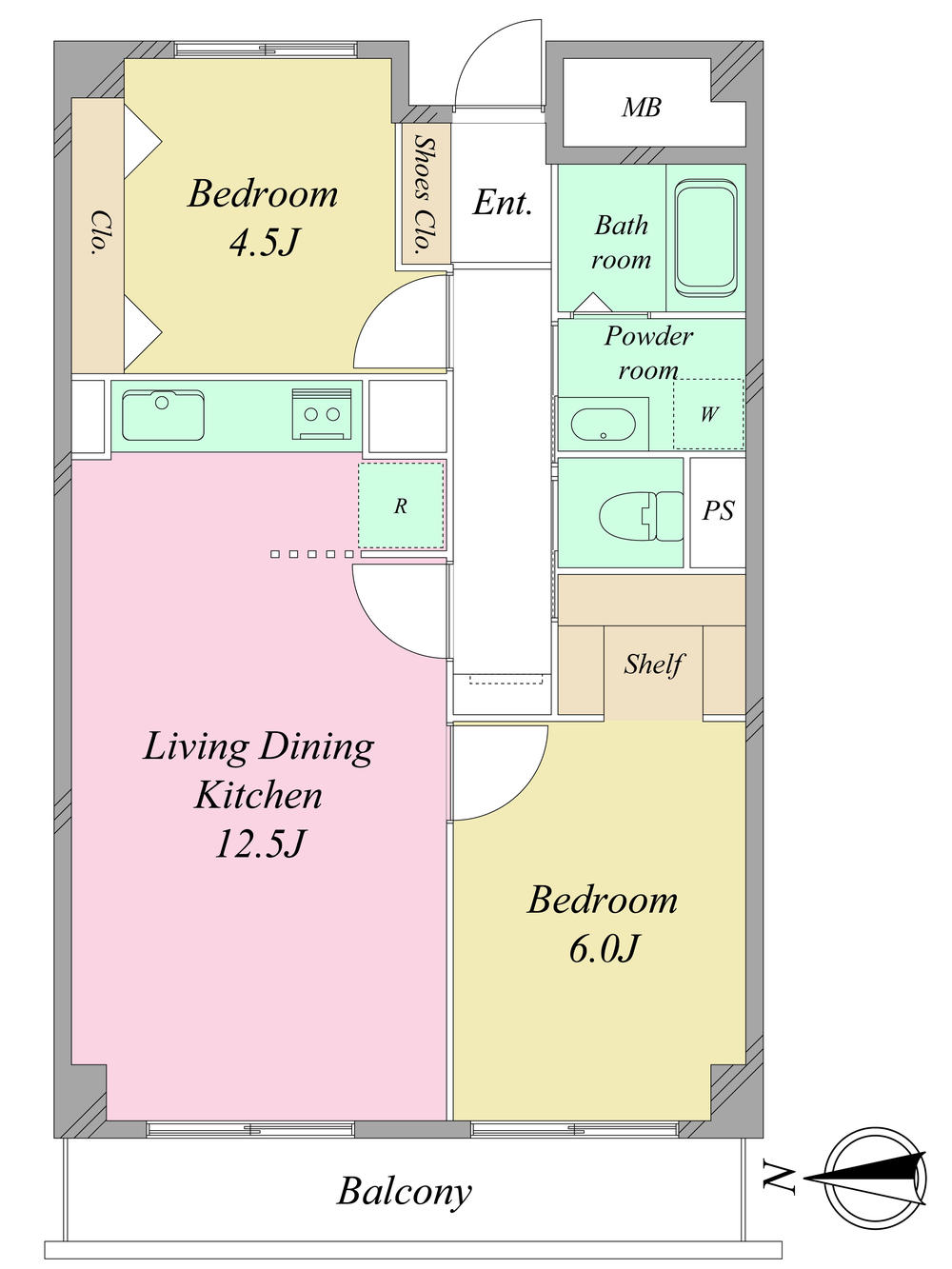 Floor plan. 2LDK, Price 10.8 million yen, Occupied area 59.85 sq m , Balcony area 7.56 sq m