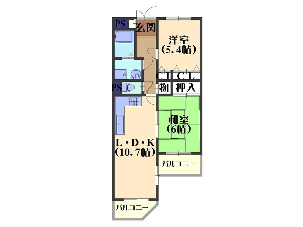 Floor plan. 2LDK, Price 7.2 million yen, Occupied area 54.88 sq m , Balcony area 7.42 sq m