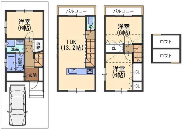 Floor plan. 23.8 million yen, 3LDK, Land area 52.65 sq m , Building area 76.14 sq m