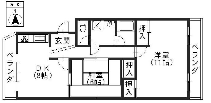 Floor plan. 2LDK, Price 9.8 million yen, Occupied area 57.28 sq m , Balcony area 9.65 sq m