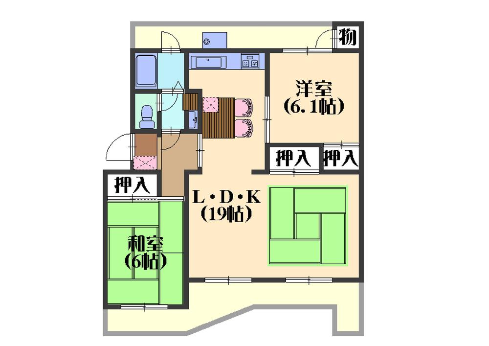 Floor plan. 2LDK, Price 12.5 million yen, Occupied area 61.15 sq m , Balcony area 15 sq m