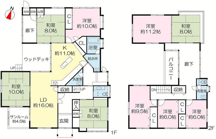 Floor plan. 120 million yen, 9LDK + S (storeroom), Land area 362.74 sq m , Building area 297.68 sq m