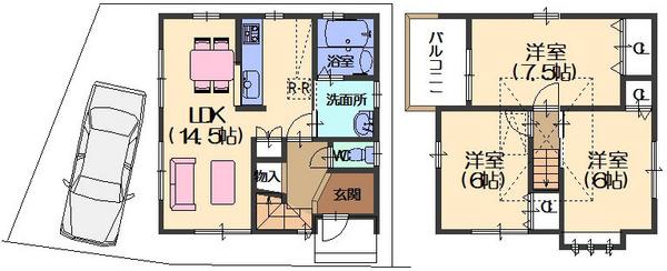 Floor plan. (No. 3 place A plan), Price 25,012,000 yen, 3LDK, Land area 103.6 sq m , Building area 72.09 sq m