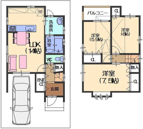 Floor plan. (No. 4 place A plan), Price 28,672,000 yen, 3LDK, Land area 76.43 sq m , Building area 76.19 sq m