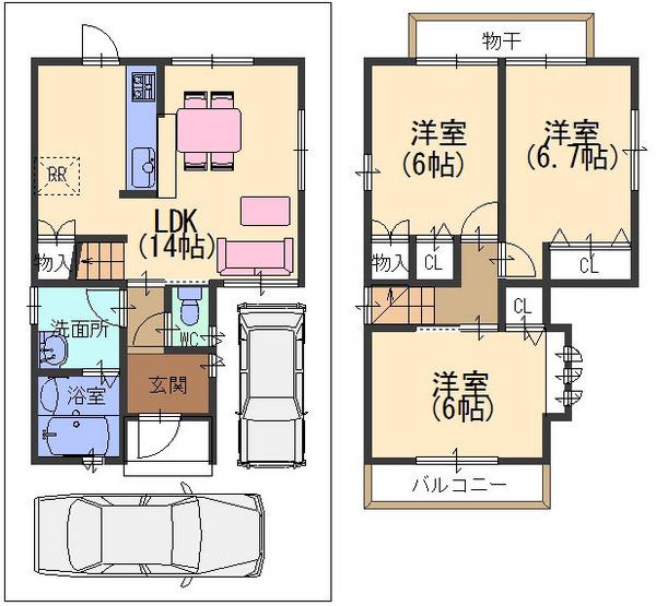 Floor plan. (No. 5 place A plan), Price 28,222,000 yen, 3LDK, Land area 76.92 sq m , Building area 72.9 sq m