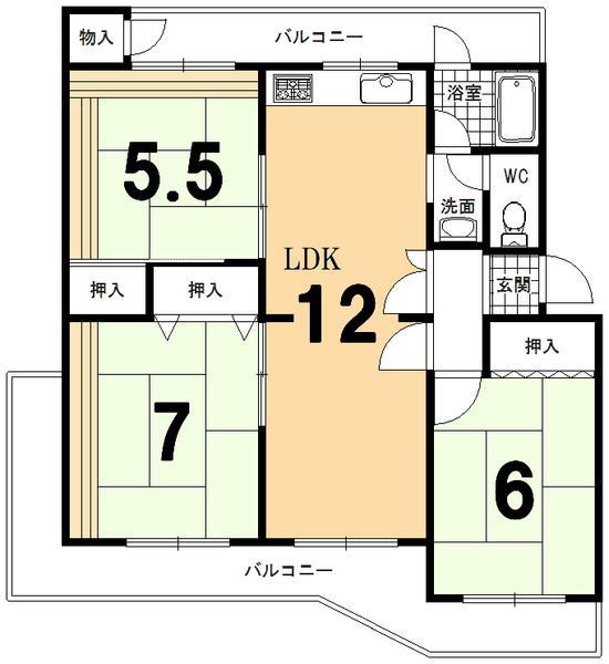 Floor plan. 3LDK, Price 8.5 million yen, Occupied area 61.15 sq m , Balcony area 15 sq m