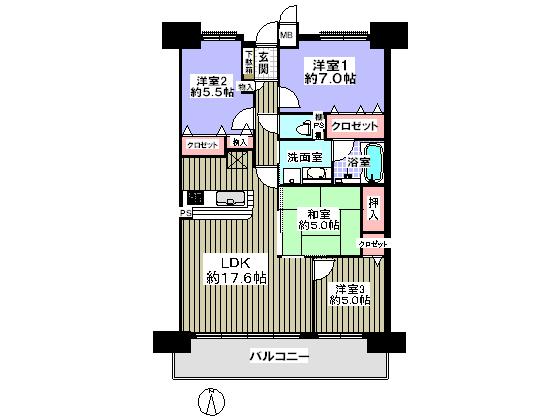 Floor plan. 4LDK, Price 25,200,000 yen, Occupied area 85.59 sq m , Balcony area 14.82 sq m