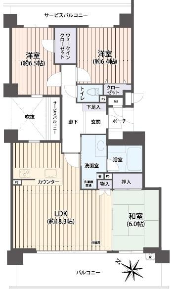 Floor plan. 3LDK, Price 17.8 million yen, Occupied area 85.61 sq m , Balcony area 27.1 sq m