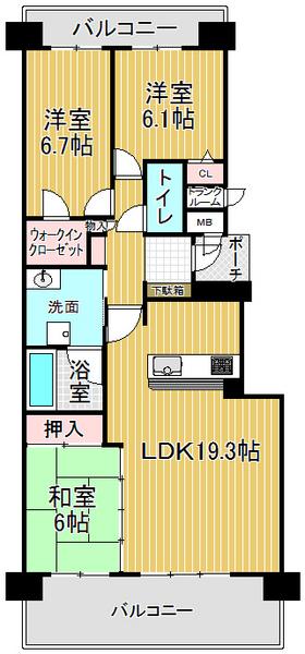 Floor plan. 3LDK, Price 18,800,000 yen, Occupied area 85.84 sq m , Balcony area 20.72 sq m