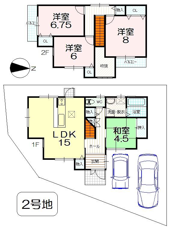 Floor plan. (No. 2 locations), Price 21.5 million yen, 4LDK, Land area 120.69 sq m , Building area 96.39 sq m
