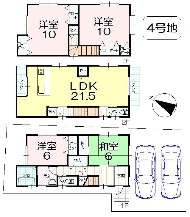 Floor plan. 22.1 million yen, 4LDK, Land area 107.76 sq m , Building area 126.36 sq m