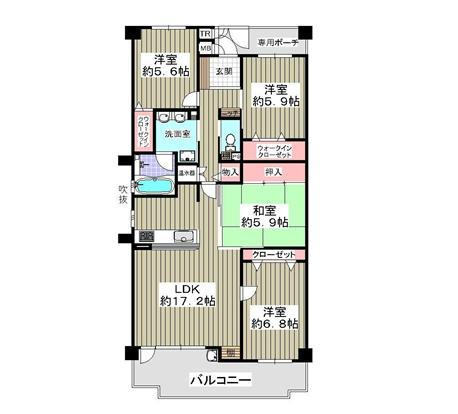 Floor plan. 4LDK, Price 20,900,000 yen, Occupied area 93.59 sq m , Balcony area 12.14 sq m