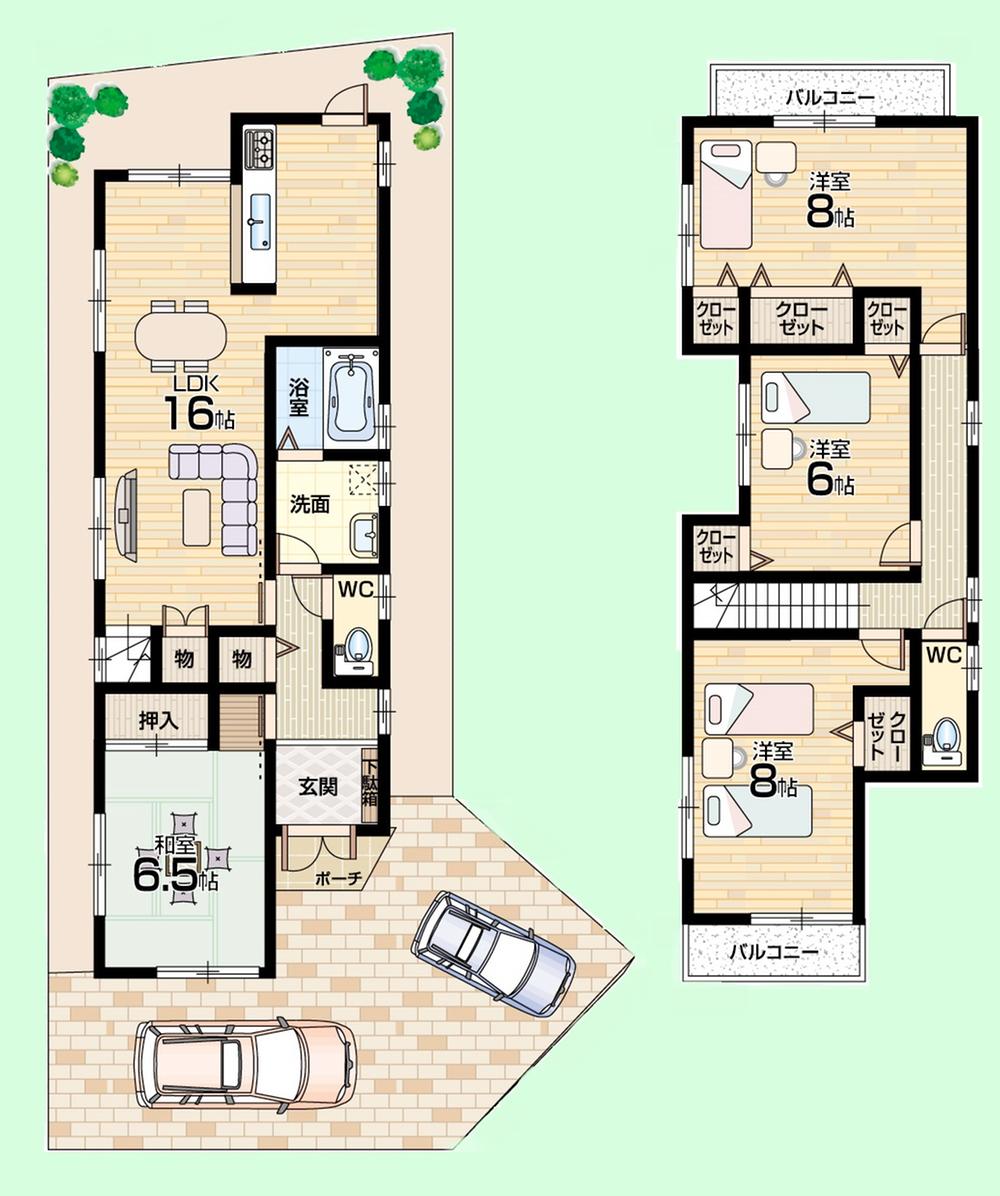 Floor plan. 20 million yen, 4LDK, Land area 111.99 sq m , Building area 104.22 sq m Floor Plan (No. 6 locations) There is housed in the whole room, Floor plan of 6 quires more leeway! 